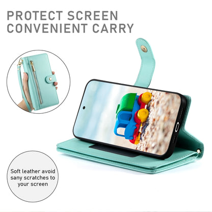 For Google Pixel 9 / 9 Pro Nine Card-slot Zipper Wallet Bag Leather Phone Case(Mint Green) - Google Cases by PMC Jewellery | Online Shopping South Africa | PMC Jewellery | Buy Now Pay Later Mobicred