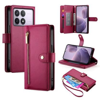 For Redmi K70 Nine Card-slot Zipper Wallet Bag Leather Phone Case(Red) - K70 Cases by PMC Jewellery | Online Shopping South Africa | PMC Jewellery | Buy Now Pay Later Mobicred