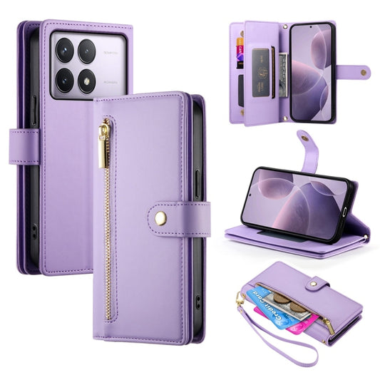 For Redmi K70 Nine Card-slot Zipper Wallet Bag Leather Phone Case(Purple) - K70 Cases by PMC Jewellery | Online Shopping South Africa | PMC Jewellery | Buy Now Pay Later Mobicred