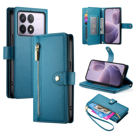 For Redmi K70 Nine Card-slot Zipper Wallet Bag Leather Phone Case(Blue) - K70 Cases by PMC Jewellery | Online Shopping South Africa | PMC Jewellery | Buy Now Pay Later Mobicred