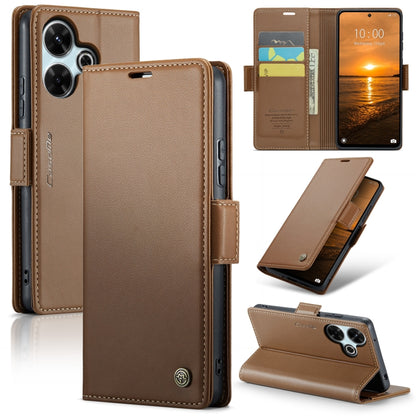 For Redmi 13 CaseMe 023 Butterfly Buckle Litchi Texture RFID Anti-theft Leather Phone Case(Brown) - Redmi 13 Cases by CaseMe | Online Shopping South Africa | PMC Jewellery | Buy Now Pay Later Mobicred