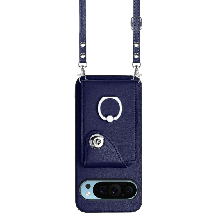 For Google Pixel 9 Pro XL Organ Card Bag Ring Holder Phone Case with Long Lanyard(Blue) - Google Cases by PMC Jewellery | Online Shopping South Africa | PMC Jewellery | Buy Now Pay Later Mobicred