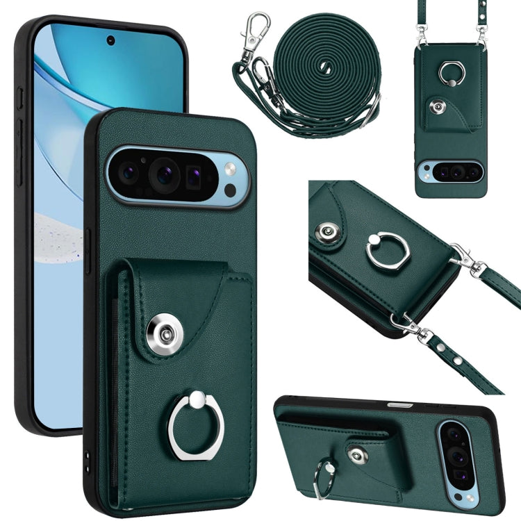 For Google Pixel 9 Pro XL Organ Card Bag Ring Holder Phone Case with Long Lanyard(Green) - Google Cases by PMC Jewellery | Online Shopping South Africa | PMC Jewellery | Buy Now Pay Later Mobicred