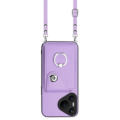 For Huawei Pura 70 Organ Card Bag Ring Holder Phone Case with Long Lanyard(Purple) - Huawei Cases by PMC Jewellery | Online Shopping South Africa | PMC Jewellery | Buy Now Pay Later Mobicred