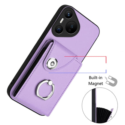 For Huawei Pura 70 Organ Card Bag Ring Holder Phone Case with Long Lanyard(Purple) - Huawei Cases by PMC Jewellery | Online Shopping South Africa | PMC Jewellery | Buy Now Pay Later Mobicred