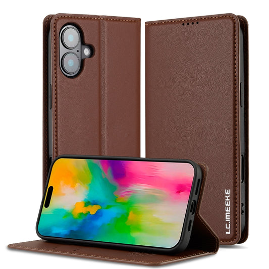 For iPhone 16 Plus LC.IMEEKE L1 Series Frosted Fine Texture PU Phone Case(Brown) - iPhone 16 Plus Cases by LC.IMEEKE | Online Shopping South Africa | PMC Jewellery | Buy Now Pay Later Mobicred