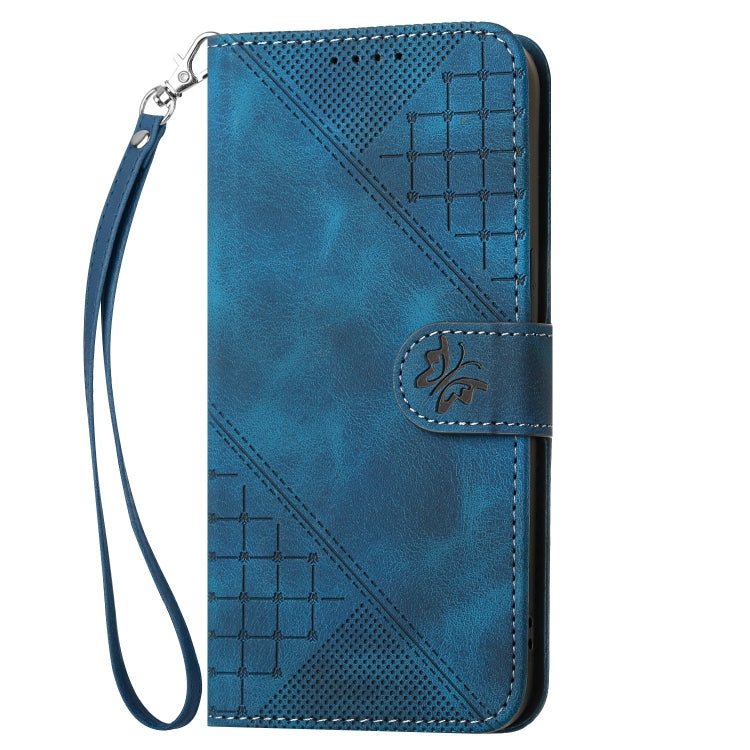 For iPhone 16 Pro Max YX0080 Grid Butterfly Embossed Pattern Flip Leather Phone Case with Lanyard(Dark Blue) - iPhone 16 Pro Max Cases by PMC TechLife | Online Shopping South Africa | PMC TechLife | Buy Now Pay Later Mobicred