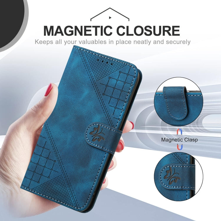 For iPhone 16 Plus YX0080 Grid Butterfly Embossed Pattern Flip Leather Phone Case with Lanyard(Dark Blue) - iPhone 16 Plus Cases by PMC Jewellery | Online Shopping South Africa | PMC Jewellery | Buy Now Pay Later Mobicred