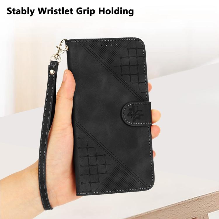 For iPhone 17 Pro Max YX0080 Grid Butterfly Embossed Pattern Flip Leather Phone Case with Lanyard(Black) - free shipping - PMc TechLife - Order now!