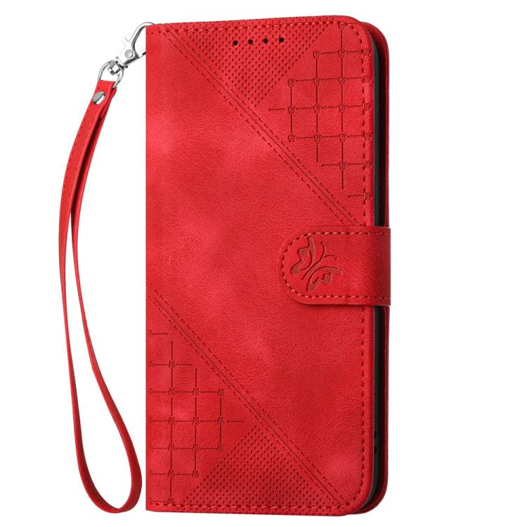 For iPhone 17 Pro YX0080 Grid Butterfly Embossed Pattern Flip Leather Phone Case with Lanyard(Red) - free shipping - PMc TechLife - Order now!