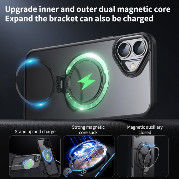 For iPhone 16 Double Ring MagSafe Magnetic Holder Phone Case(Matte Grey) - iPhone 16 Cases by PMC TechLife | Online Shopping South Africa | PMC TechLife | Buy Now Pay Later Mobicred