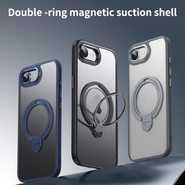 For iPhone 16e Double Ring MagSafe Magnetic Holder Phone Case(Matte Blue) - iPhone 16e Cases by PMC TechLife | Online Shopping South Africa | PMC TechLife | Buy Now Pay Later Mobicred