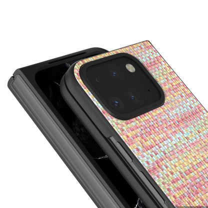 For Google Pixel 9 Pro Fold Black Frame Color Lattice Texture PU Phone Case(Pink) - Google Cases by PMC Jewellery | Online Shopping South Africa | PMC Jewellery | Buy Now Pay Later Mobicred