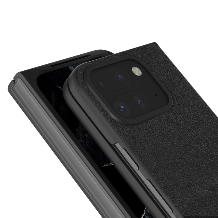 For Google Pixel 9 Pro Fold ABEEL Genuine Leather Wave Black Edge Phone Case(Black) - Google Cases by PMC Jewellery | Online Shopping South Africa | PMC Jewellery | Buy Now Pay Later Mobicred