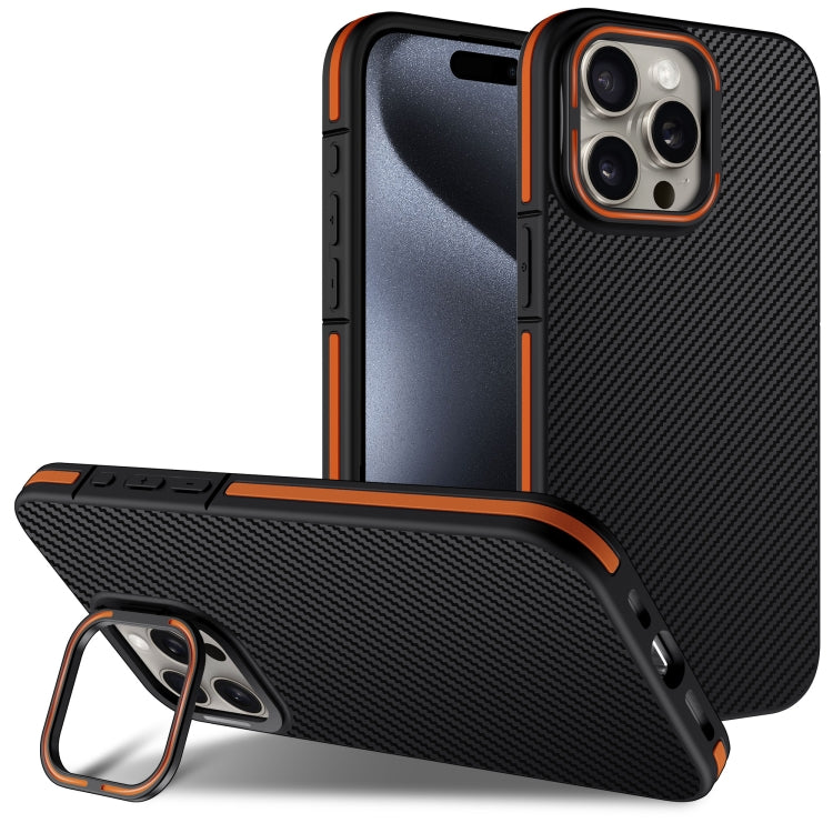 For iPhone 16 Pro Carbon Fiber Texture Lens Holder TPU Phone Case(Orange) - iPhone 16 Pro Cases by PMC Jewellery | Online Shopping South Africa | PMC Jewellery | Buy Now Pay Later Mobicred