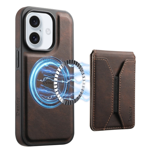 For iPhone 16 Denior D17 Skin Feel MagSafe Detachable Card Slot Phone Case(Brown) - iPhone 16 Cases by Denior | Online Shopping South Africa | PMC Jewellery | Buy Now Pay Later Mobicred