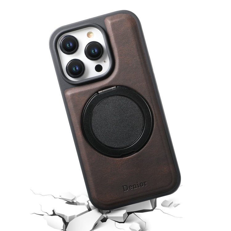 For iPhone 16 Denior A14 Skin Feel Rotating Holder MagSafe Phone Case(Brown) - iPhone 16 Cases by Denior | Online Shopping South Africa | PMC Jewellery | Buy Now Pay Later Mobicred