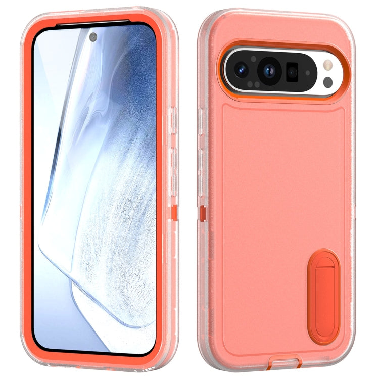 For Google Pixel 9 Pro Rugged PC + Silicone Phone Case with Holder(Transparent+Orange) - Google Cases by PMC TechLife | Online Shopping South Africa | PMC TechLife | Buy Now Pay Later Mobicred