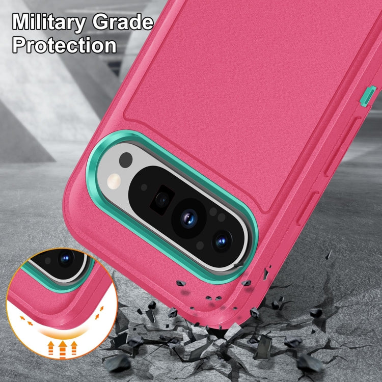 For Google Pixel 9 Rugged PC + Silicone Phone Case with Holder(Rose Red+Light Green) - Google Cases by PMC Jewellery | Online Shopping South Africa | PMC Jewellery | Buy Now Pay Later Mobicred