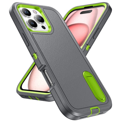 For iPhone 16 Pro Rugged PC + Silicone Phone Case with Holder(Grey+Fresh Green) - iPhone 16 Pro Cases by PMC Jewellery | Online Shopping South Africa | PMC Jewellery | Buy Now Pay Later Mobicred