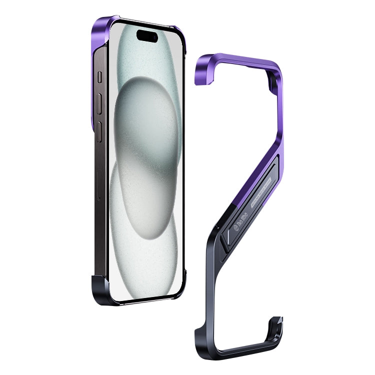 For iPhone 15 S-shaped Stand Frameless Metal Phone Case(Black Purple) - iPhone 15 Cases by PMC Jewellery | Online Shopping South Africa | PMC Jewellery | Buy Now Pay Later Mobicred