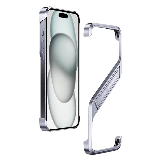 For iPhone 15 S-shaped Stand Frameless Metal Phone Case(Silver) - iPhone 15 Cases by PMC Jewellery | Online Shopping South Africa | PMC Jewellery | Buy Now Pay Later Mobicred