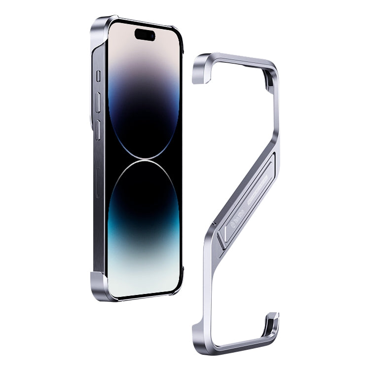 For iPhone 14 Pro S-shaped Stand Frameless Metal Phone Case(Silver) - iPhone 14 Pro Cases by PMC Jewellery | Online Shopping South Africa | PMC Jewellery | Buy Now Pay Later Mobicred