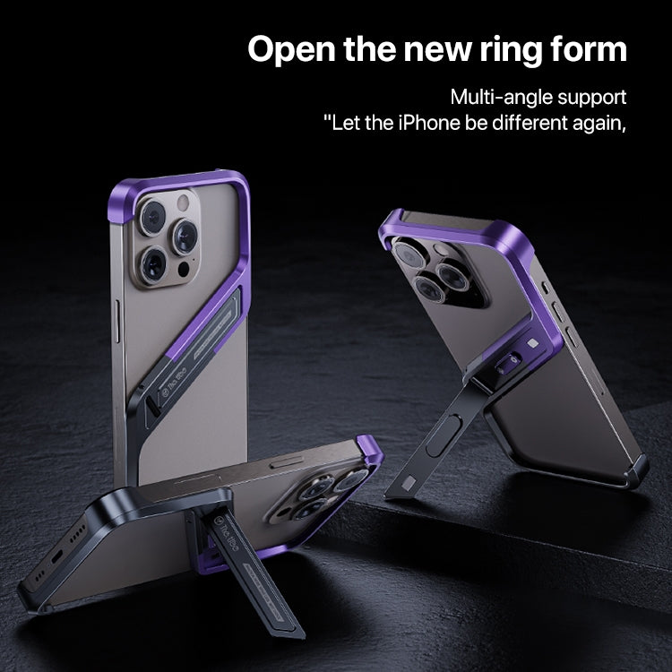 For iPhone 15 S-shaped Stand Frameless Metal Phone Case(Black Purple) - iPhone 15 Cases by PMC Jewellery | Online Shopping South Africa | PMC Jewellery | Buy Now Pay Later Mobicred