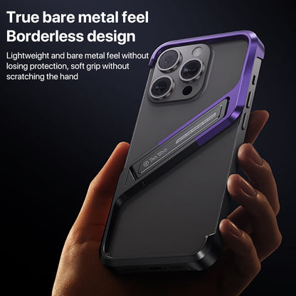 For iPhone 14 Pro S-shaped Stand Frameless Metal Phone Case(Black Purple) - iPhone 14 Pro Cases by PMC Jewellery | Online Shopping South Africa | PMC Jewellery | Buy Now Pay Later Mobicred