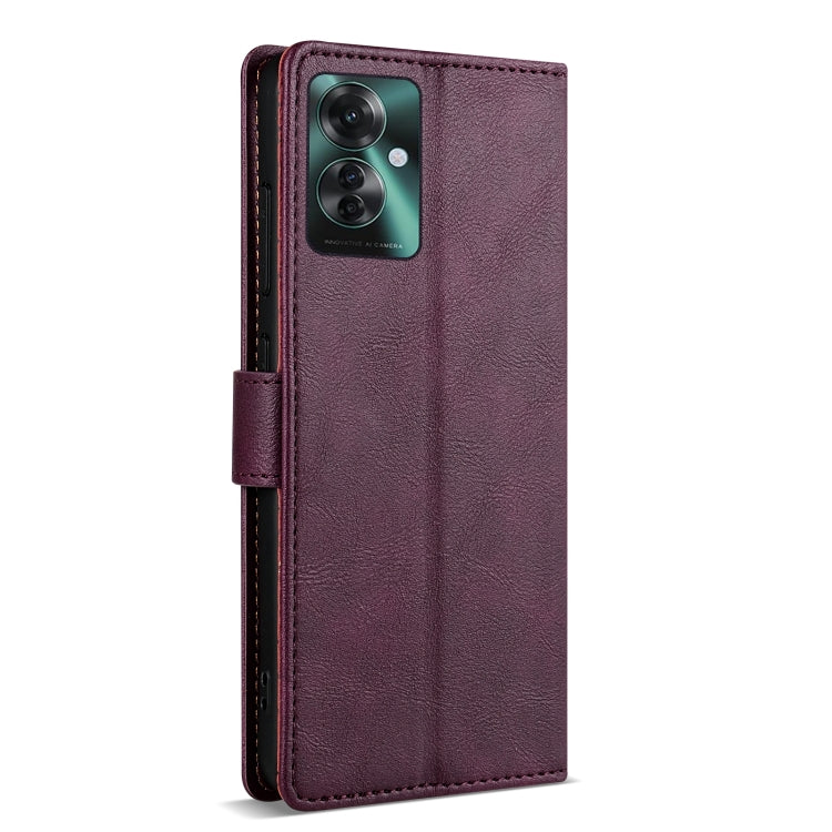 For OPPO Reno11 F 5G N.BEKUS CSJ-P1 Solid Color Leather Phone Case(Wine Red) - Reno11 F Cases by N.BEKUS | Online Shopping South Africa | PMC Jewellery | Buy Now Pay Later Mobicred