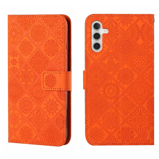 For Samsung Galaxy S25 5G Ethnic Style Embossed Pattern Leather Phone Case(Orange) - Galaxy S25 5G Cases by PMC Jewellery | Online Shopping South Africa | PMC Jewellery | Buy Now Pay Later Mobicred