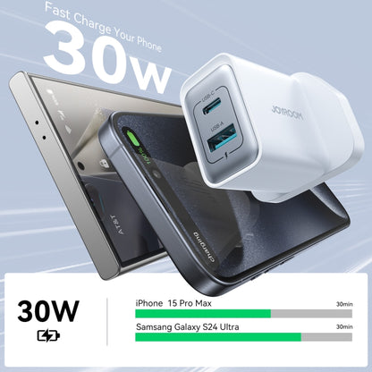 JOYROOM JR-TCF15 30W USB+USB-C / Type-C Fast Charger, Specification:UK Plug(White) - USB Charger by JOYROOM | Online Shopping South Africa | PMC Jewellery | Buy Now Pay Later Mobicred