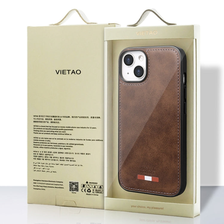 For iPhone 15 Pro Max VIETAO Plain Leather Stitching PU Phone Case(Brown) - iPhone 15 Pro Max Cases by VIETAO | Online Shopping South Africa | PMC Jewellery | Buy Now Pay Later Mobicred