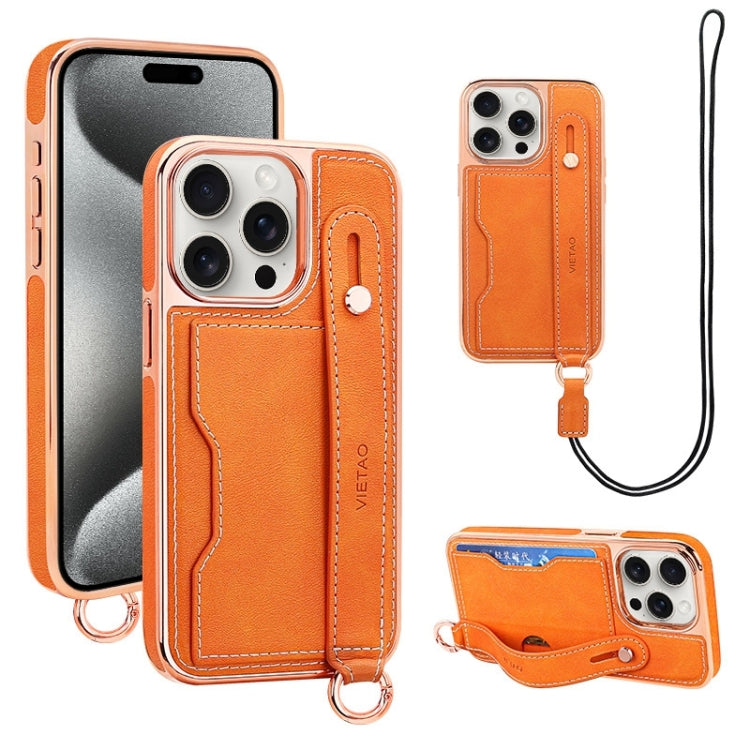 For iPhone 15 Pro Max VIETAO Card Slot Wristband Phone Case with Lanyard(Orange) - iPhone 15 Pro Max Cases by VIETAO | Online Shopping South Africa | PMC Jewellery | Buy Now Pay Later Mobicred