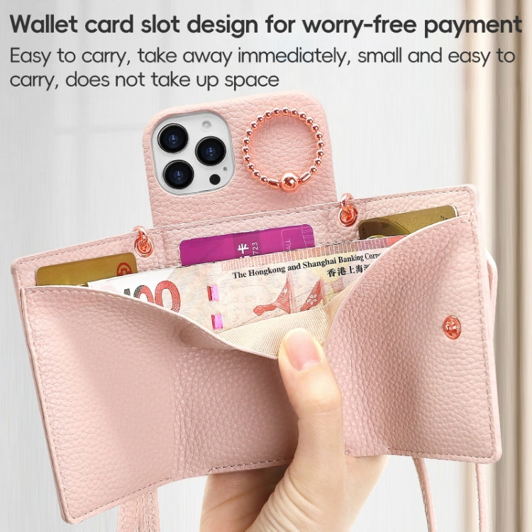 For iPhone 15 Pro Max VIETAO Ring Holder Wallet PU Phone Case with Lanyard(Pink) - iPhone 15 Pro Max Cases by VIETAO | Online Shopping South Africa | PMC Jewellery | Buy Now Pay Later Mobicred