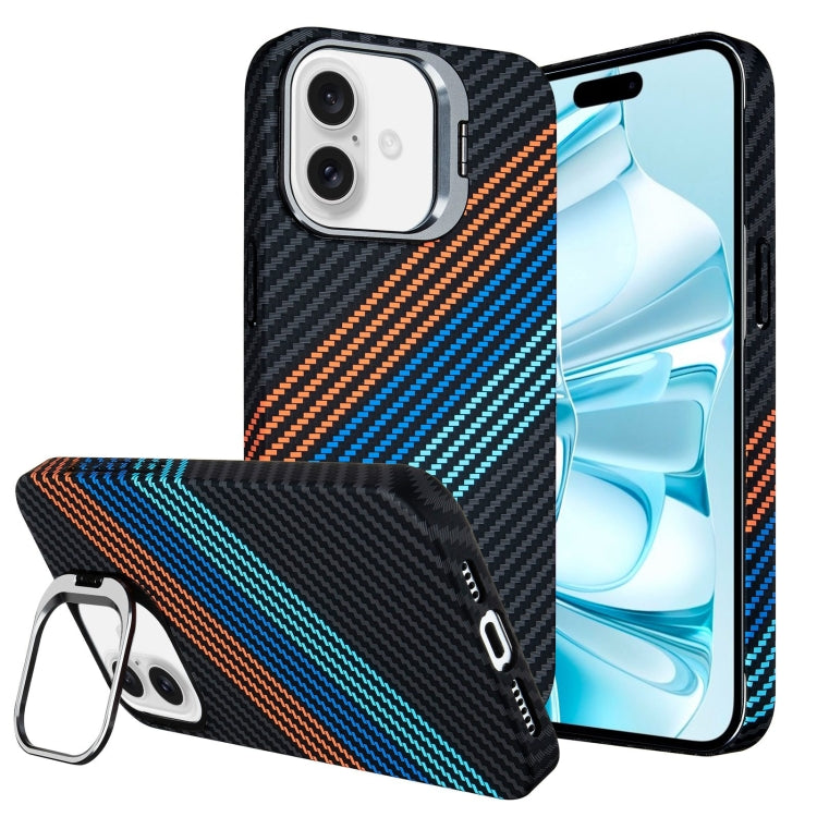 For iPhone 16 Plus Carbon Fiber Lens Holder Phone Case(Black) - iPhone 16 Plus Cases by PMC Jewellery | Online Shopping South Africa | PMC Jewellery | Buy Now Pay Later Mobicred