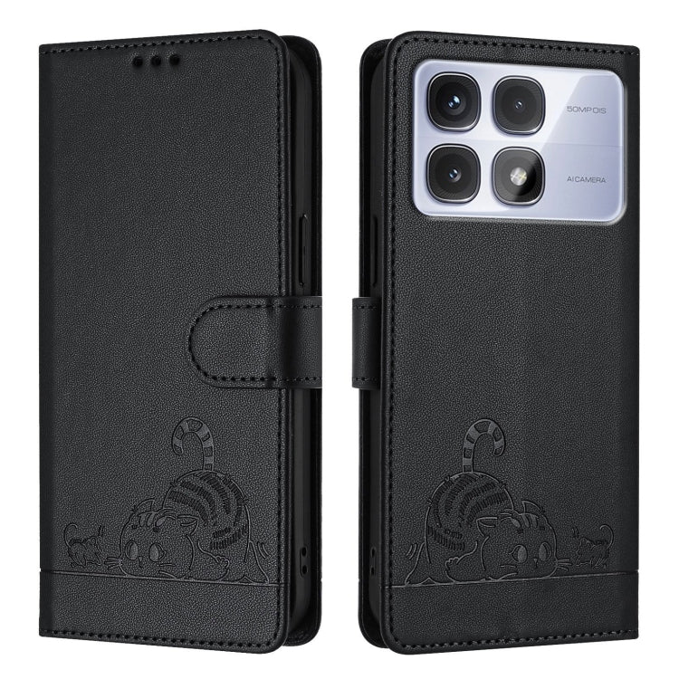 For Redmi K70 Ultra 5G Global Cat Rat Embossed Pattern RFID Leather Phone Case with Lanyard(Black) - Xiaomi Cases by PMC Jewellery | Online Shopping South Africa | PMC Jewellery | Buy Now Pay Later Mobicred