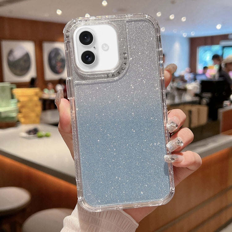 For iPhone 16 Plus TPU + PC + Glitter Paper Full Coverage Phone Case(Blue) - iPhone 16 Plus Cases by PMC TechLife | Online Shopping South Africa | PMC TechLife | Buy Now Pay Later Mobicred