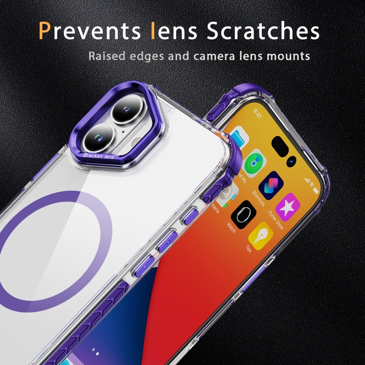 For iPhone 16 Rainbow Series Transparent MagSafe Lens Holder Phone Case(Purple) - iPhone 16 Cases by PMC Jewellery | Online Shopping South Africa | PMC Jewellery | Buy Now Pay Later Mobicred