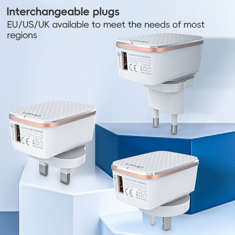 LDNIO A1204Q QC3.0 18W USB Fast Charger with 1m USB to Micro USB Cable, Plug Type:UK Plug(White Gold) - free shipping - PMC TechLife - Order now!