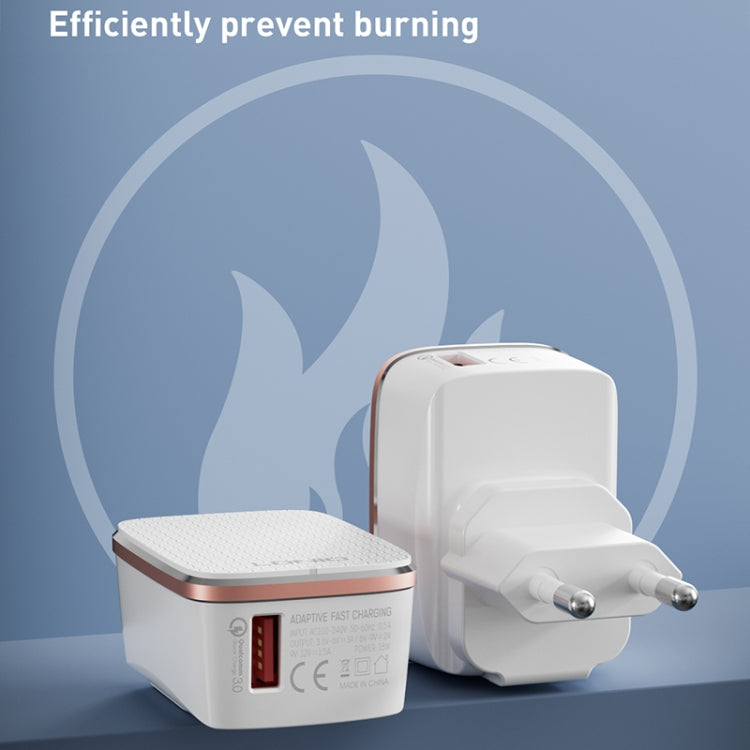 LDNIO A1204Q QC3.0 18W USB Fast Charger with 1m USB to Micro USB Cable, Plug Type:EU Plug(White Gold) - free shipping - PMC TechLife - Order now!