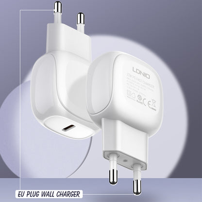 LDNIO A1206C PD27W USB-C / Type-C Fast Charger with 1m 8 Pin Cable, Plug Type:EU Plug(White) - USB Charger by LDNIO | Online Shopping South Africa | PMC Jewellery | Buy Now Pay Later Mobicred