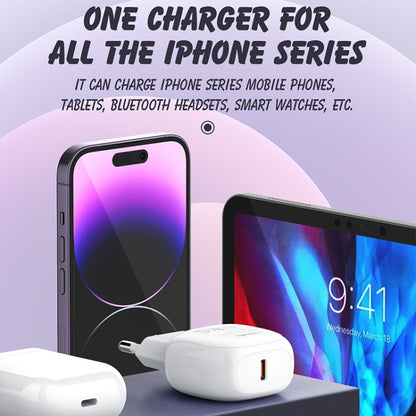 LDNIO A1206C PD27W USB-C / Type-C Fast Charger with 1m 8 Pin Cable, Plug Type:EU Plug(White) - USB Charger by LDNIO | Online Shopping South Africa | PMC Jewellery | Buy Now Pay Later Mobicred