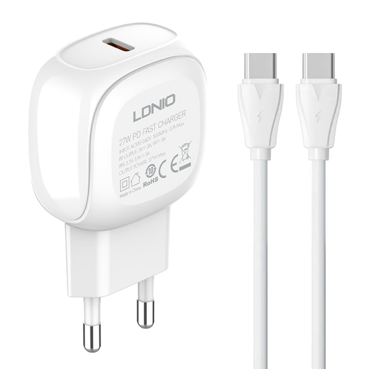 LDNIO A1206C PD27W USB-C / Type-C Fast Charger with 1m Type-C Cable, Plug Type:EU Plug(White) - free shipping - PMC TechLife - Order now!