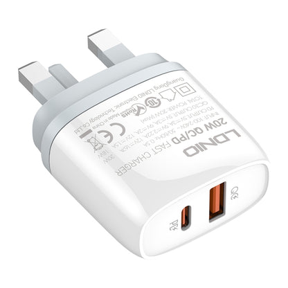 LDNIO Q229 QC3.0 / PD20W USB + Type-C Fast Charger with 1m USB to 8 Pin Cable, Plug Type:UK Plug(White) - USB Charger by LDNIO | Online Shopping South Africa | PMC Jewellery | Buy Now Pay Later Mobicred