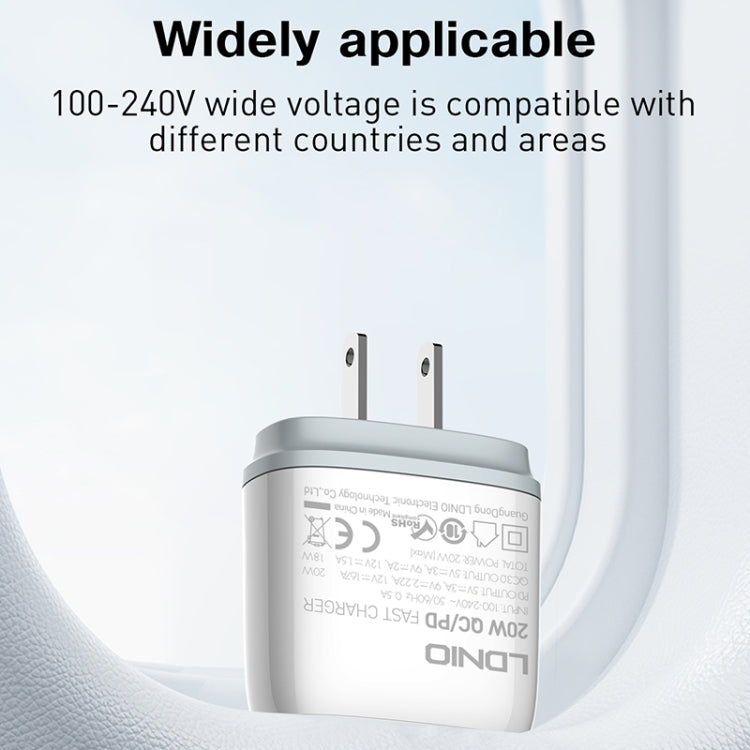 LDNIO Q229 QC3.0 / PD20W USB + Type-C Fast Charger with 1m USB to 8 Pin Cable, Plug Type:UK Plug(White) - USB Charger by LDNIO | Online Shopping South Africa | PMC Jewellery | Buy Now Pay Later Mobicred