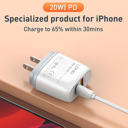 LDNIO Q229 QC3.0 / PD20W USB + Type-C Fast Charger with 1m Type-C to 8 Pin Cable, Plug Type:UK Plug(White) - USB Charger by LDNIO | Online Shopping South Africa | PMC Jewellery | Buy Now Pay Later Mobicred