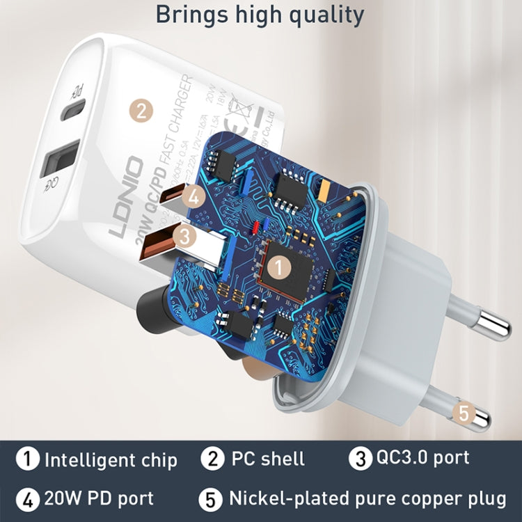 LDNIO Q229 QC3.0 / PD20W USB + Type-C Fast Charger with 1m Type-C to 8 Pin Cable, Plug Type:UK Plug(White) - USB Charger by LDNIO | Online Shopping South Africa | PMC Jewellery | Buy Now Pay Later Mobicred