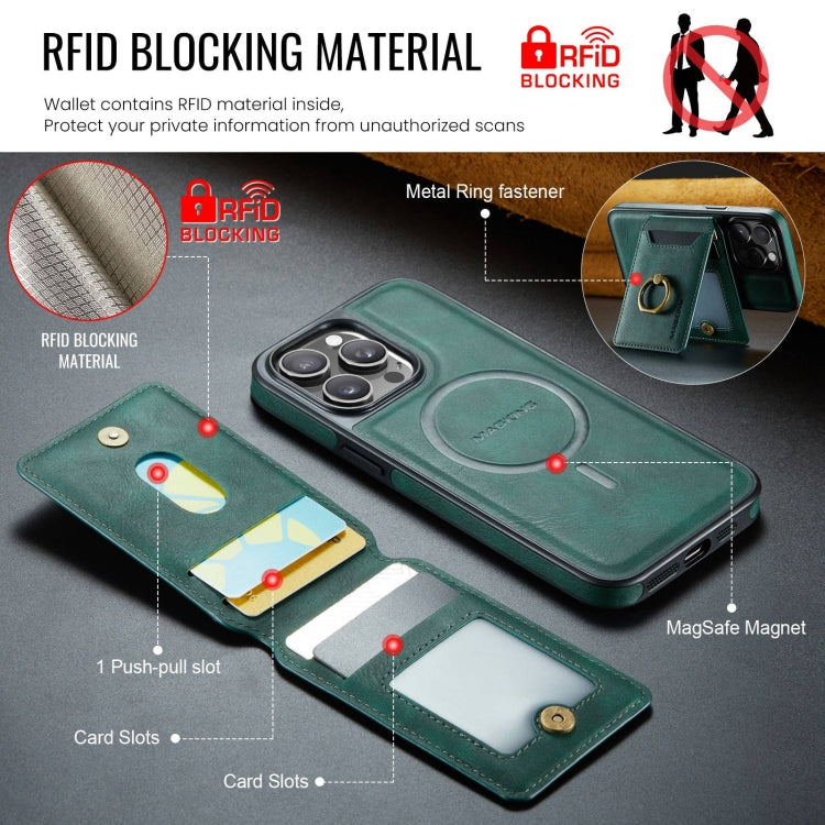 For iPhone 14 Plus DG.MING K1 MagSafe Detachable Wallet RFID Back Cover Phone Case(Green) - iPhone 14 Plus Cases by DG.MING | Online Shopping South Africa | PMC Jewellery | Buy Now Pay Later Mobicred