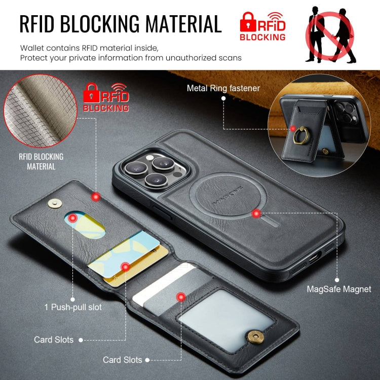 For iPhone 14 DG.MING K1 MagSafe Detachable Wallet RFID Back Cover Phone Case(Black) - iPhone 14 Cases by DG.MING | Online Shopping South Africa | PMC Jewellery | Buy Now Pay Later Mobicred